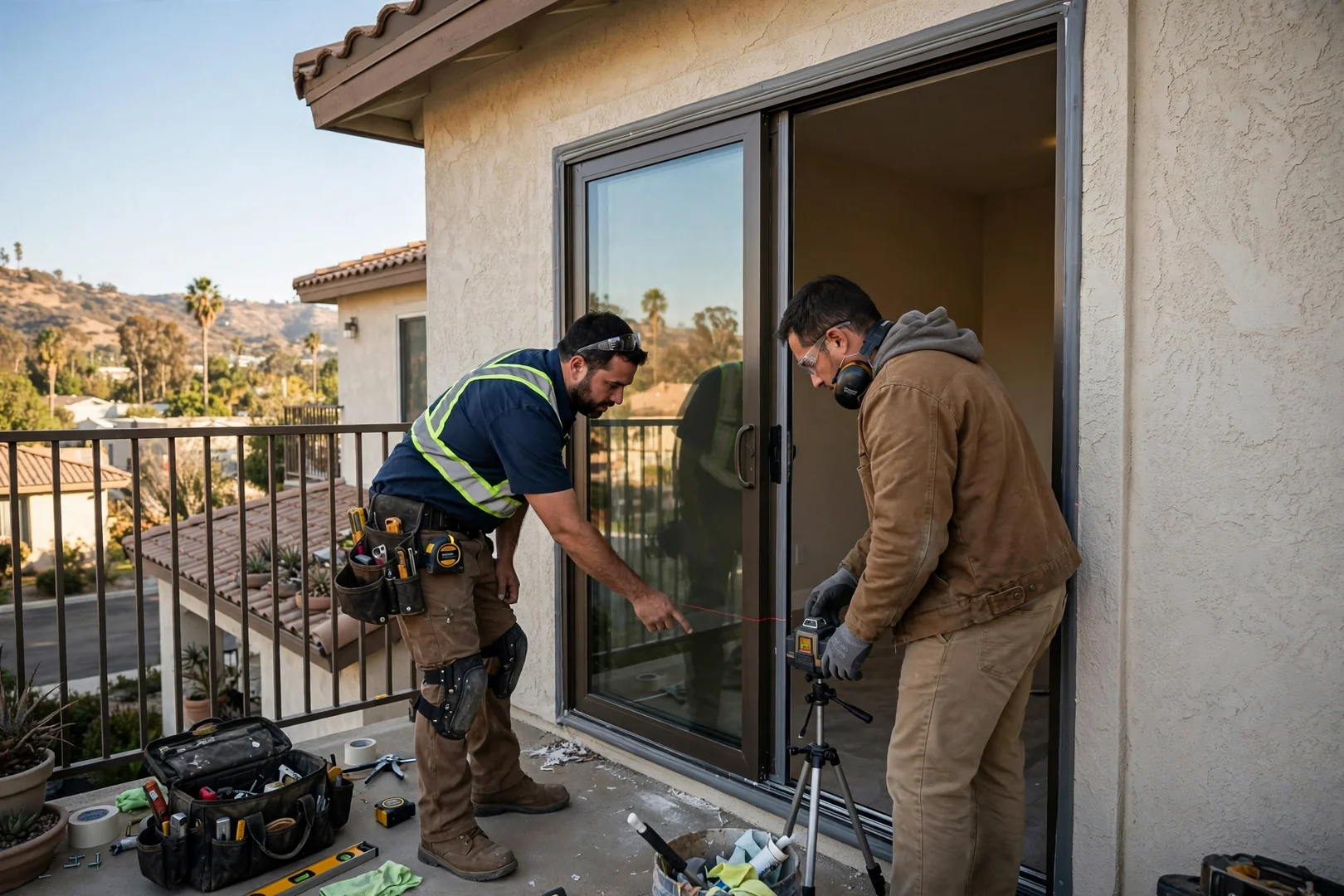 Completed second-story balcony sliding door replacement on a West Covina condo